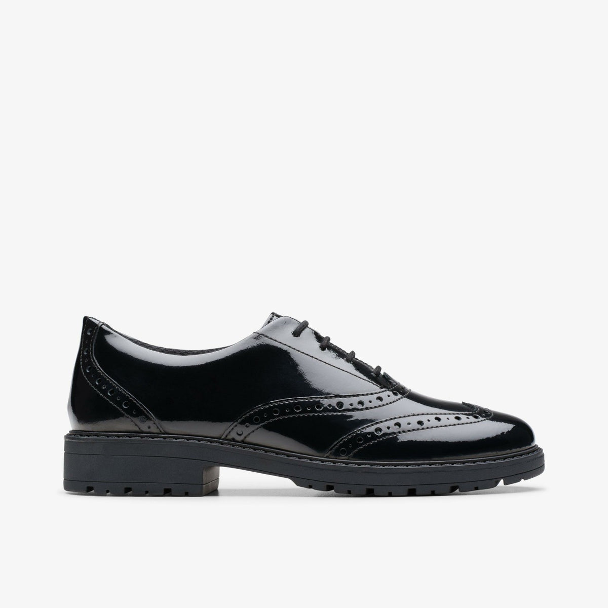 Loxham Brogue Youth Black Patent - Clarks Kids