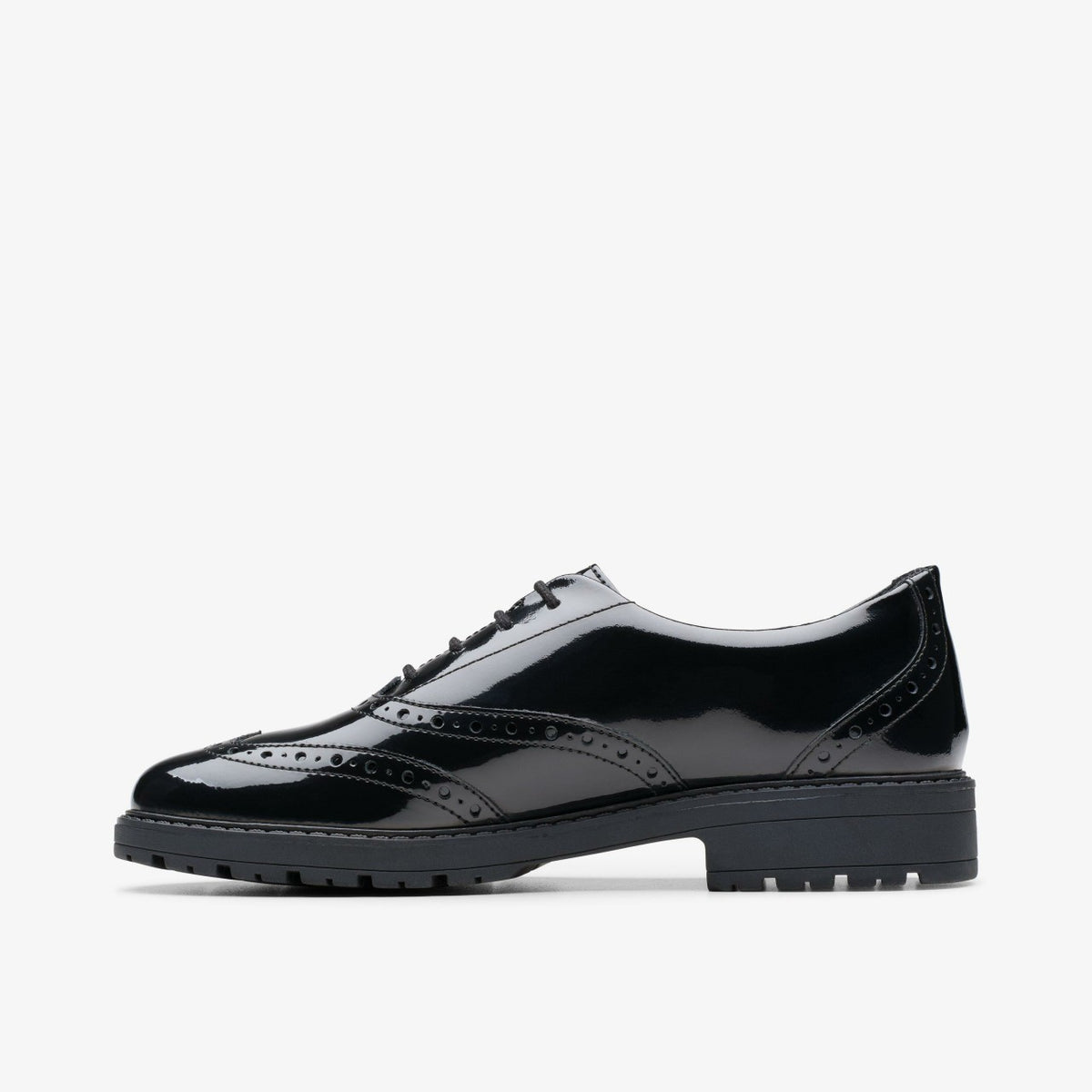 Loxham Brogue Youth Black Patent - Clarks Kids