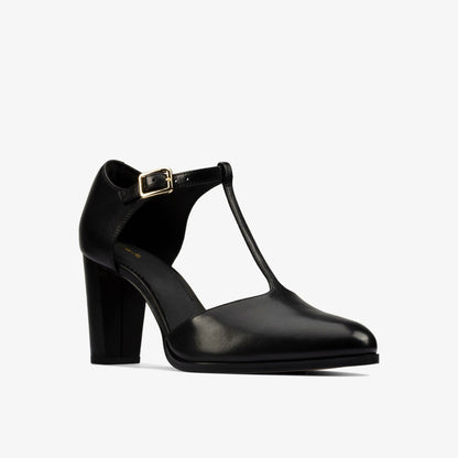 Kaylin 85 T Bar Black Leather - Clarks Women