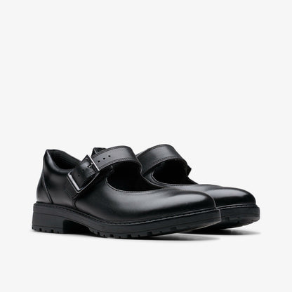 Loxham Walk Youth Black Leather - Clarks Kids