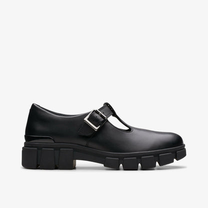 Evyn Bar Youth Black Leather - Clarks Kids