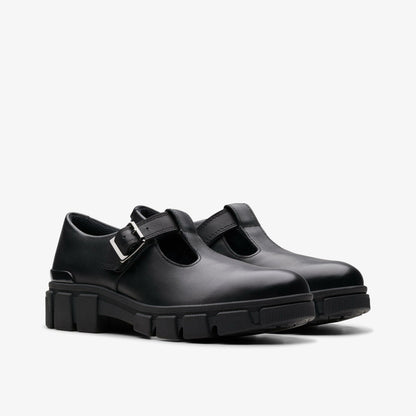Evyn Bar Youth Black Leather - Clarks Kids