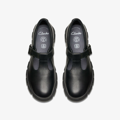 Evyn Bar Youth Black Leather - Clarks Kids