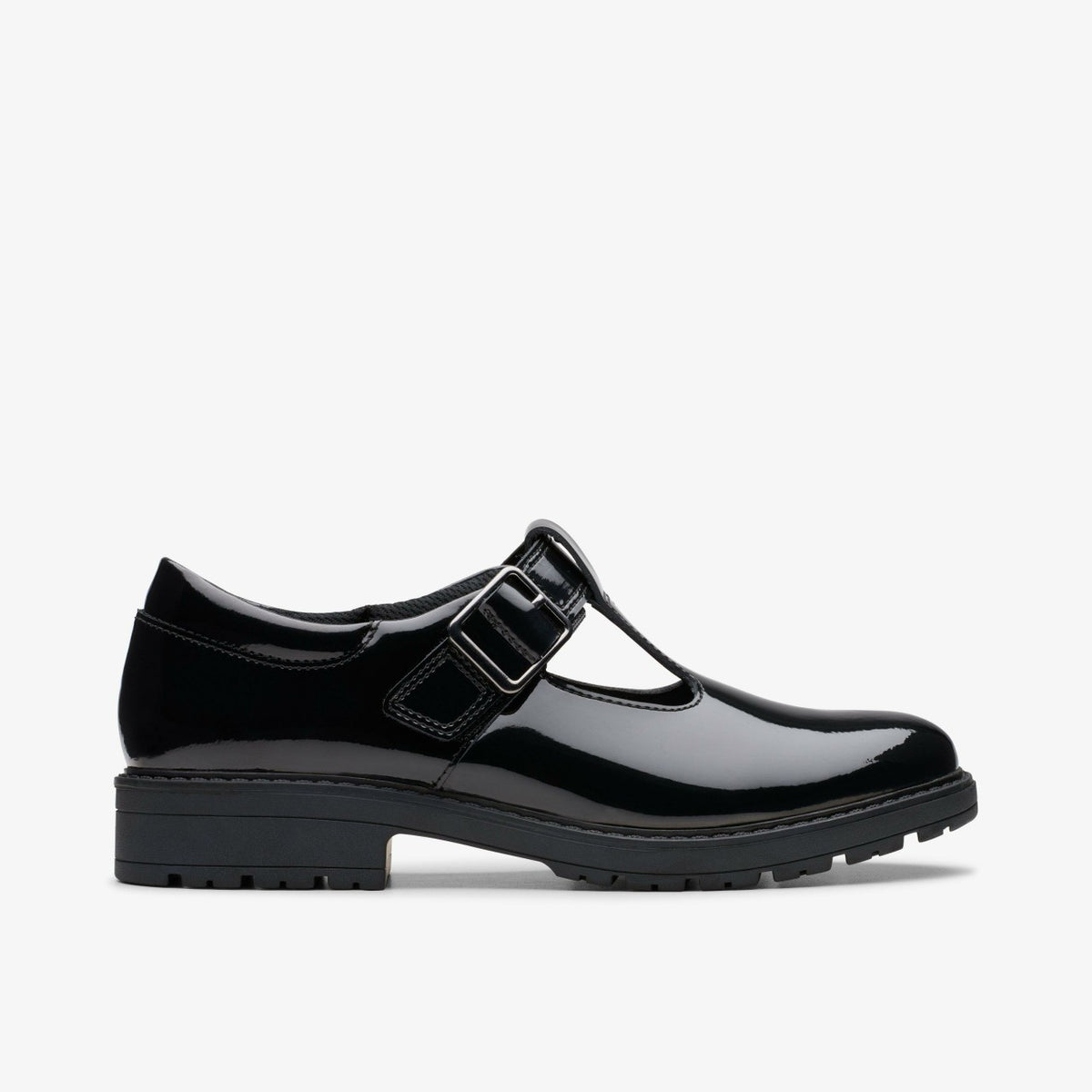 Loxham Bar Youth Black Patent - Clarks Kids