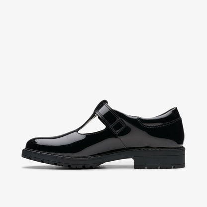 Loxham Bar Youth Black Patent - Clarks Kids