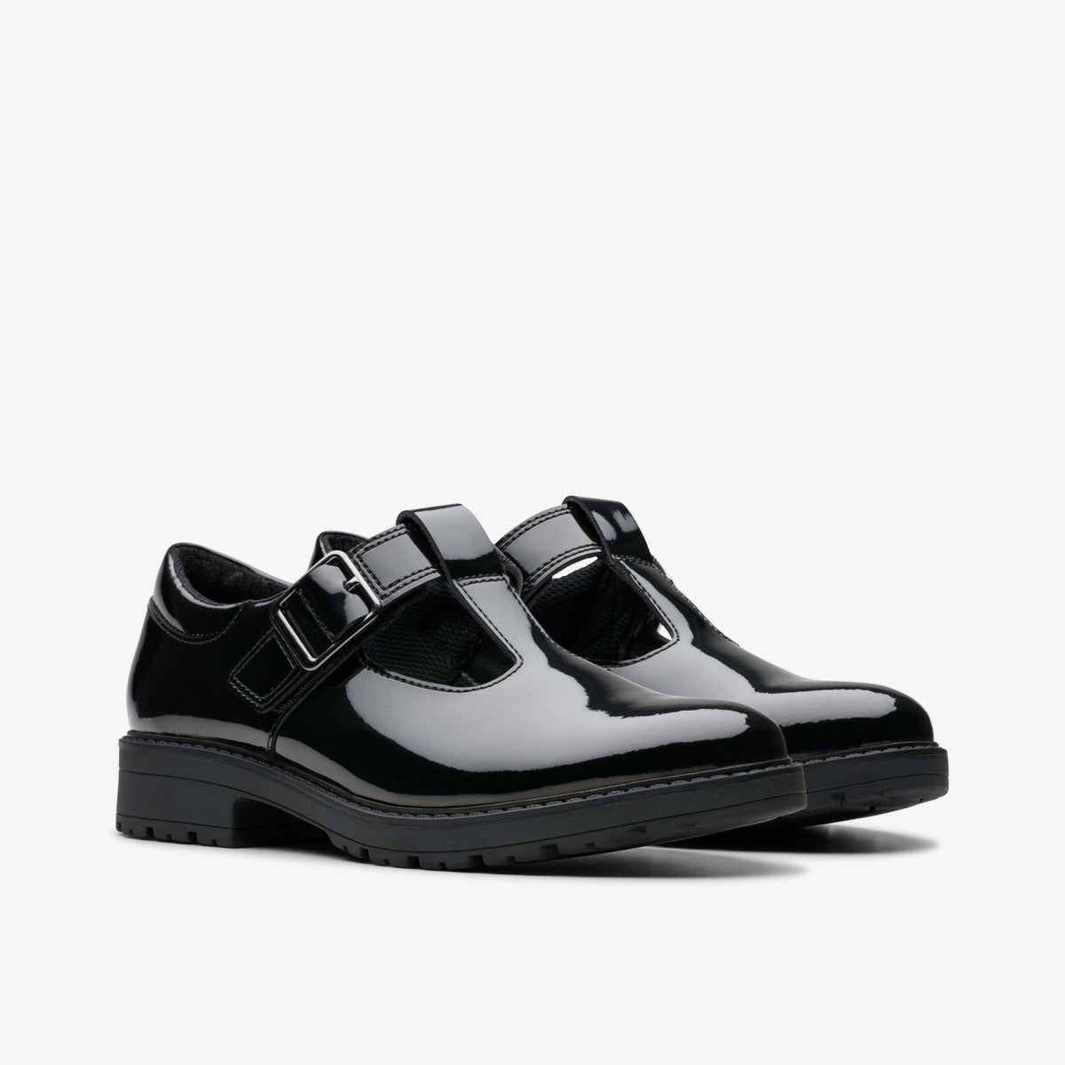 Loxham Bar Youth Black Patent - Clarks Kids