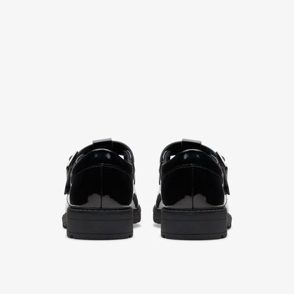 Loxham Bar Youth Black Patent - Clarks Kids