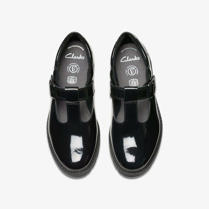 Loxham Bar Youth Black Patent - Clarks Kids