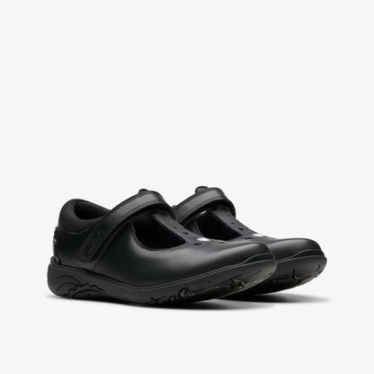 Relda Gem Kid Black Leather - Clarks Kids