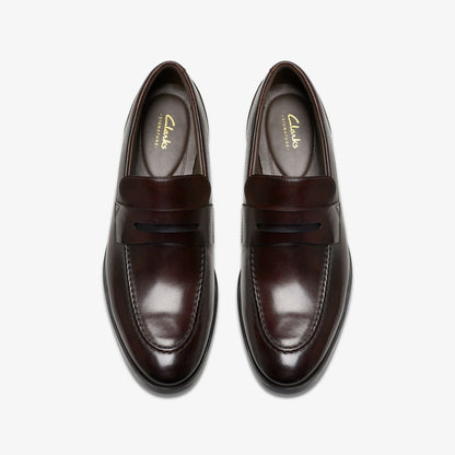 Brandon Step Loafer Dark Brown Leather - Clarks Men