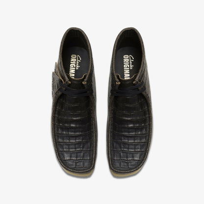 Wallabee Boot Black Crocodile Distress - Clarks Men
