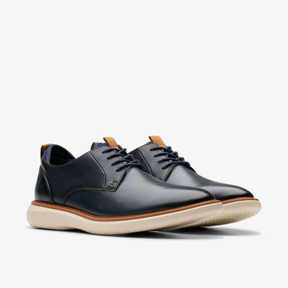 Brantin Plain Navy Leather - Clarks Men
