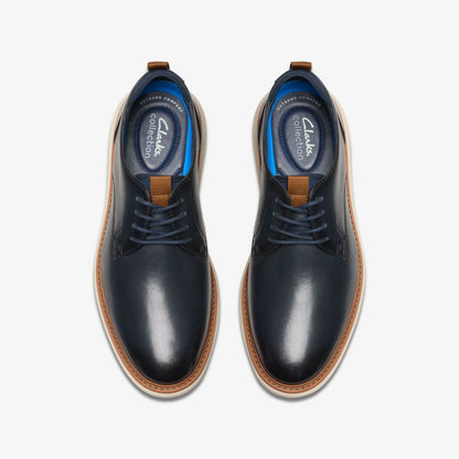 Brantin Plain Navy Leather - Clarks Men