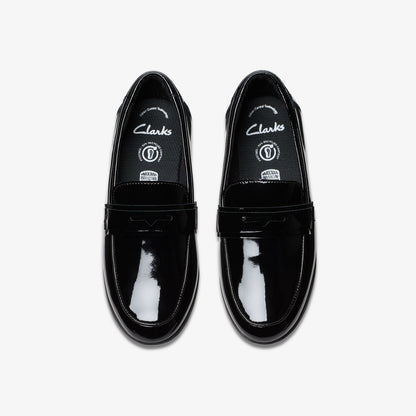 Finja Bright Older Black Patent - Clarks Kids