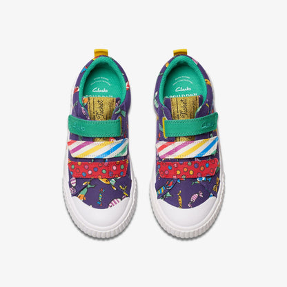 Roald Dahl Charlie & the Chocolate Factory Foxing Mix Kid Purple Canvas - Clarks Kids