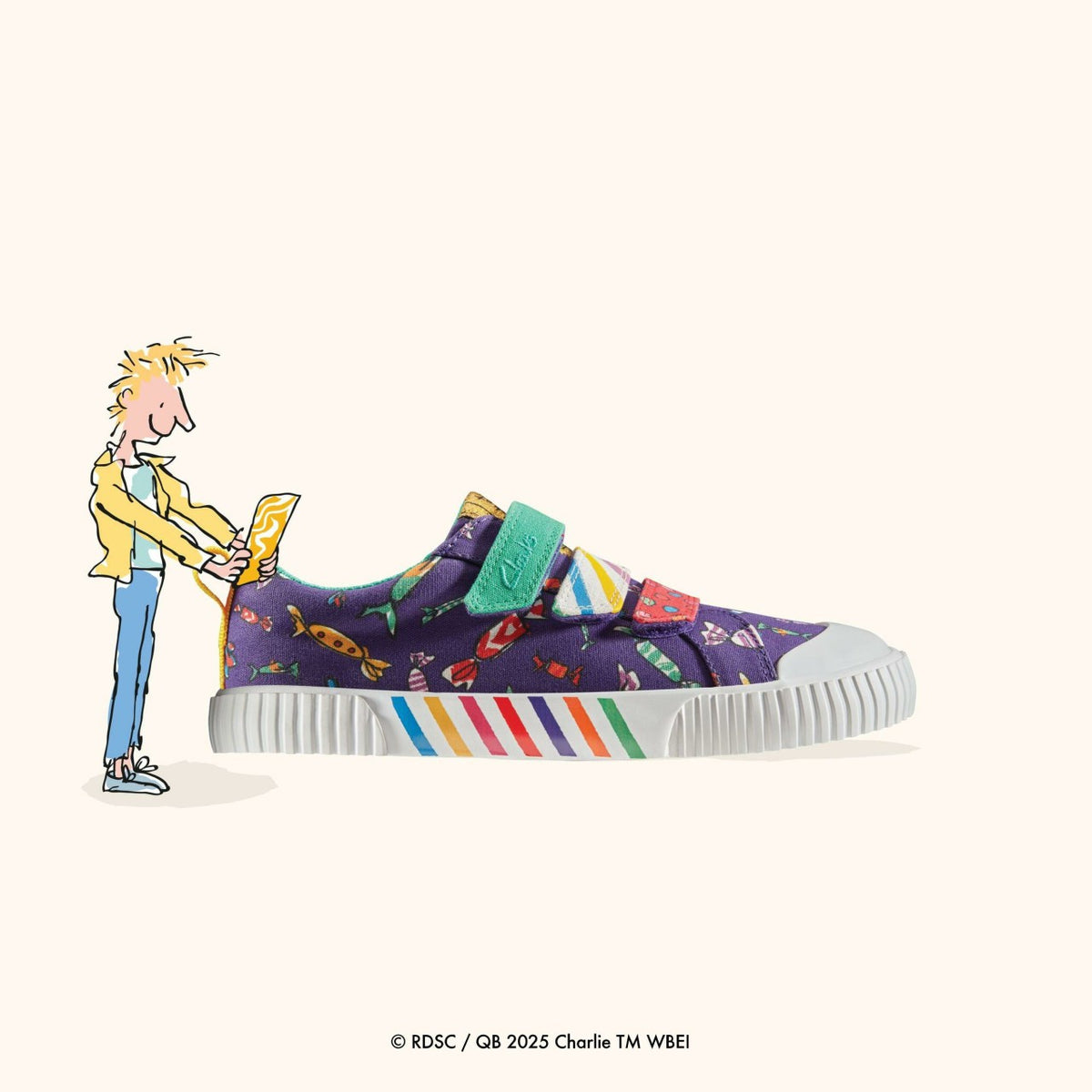 Roald Dahl Charlie & the Chocolate Factory Foxing Mix Kid Purple Canvas - Clarks Kids