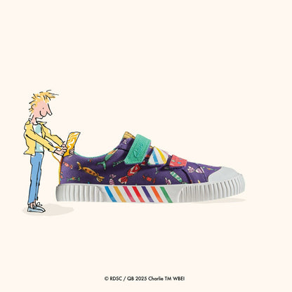 Roald Dahl Charlie & the Chocolate Factory Foxing Mix Kid Purple Canvas - Clarks Kids