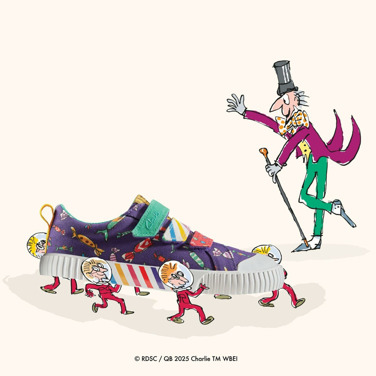 Roald Dahl Charlie & the Chocolate Factory Foxing Mix Kid Purple Canvas - Clarks Kids