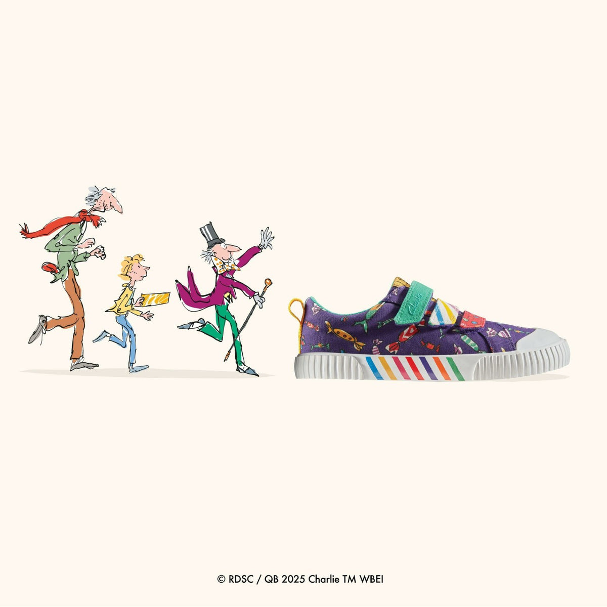 Roald Dahl Charlie & the Chocolate Factory Foxing Mix Kid Purple Canvas - Clarks Kids