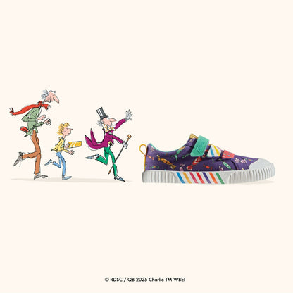 Roald Dahl Charlie & the Chocolate Factory Foxing Mix Kid Purple Canvas - Clarks Kids
