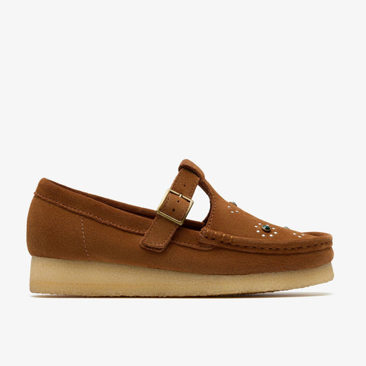 Wallabee T Bar Brown/Orange Suede - Clarks Women