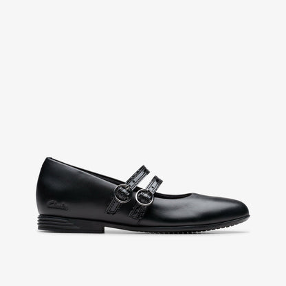 Finja Bar Older Black Leather - Clarks Kids