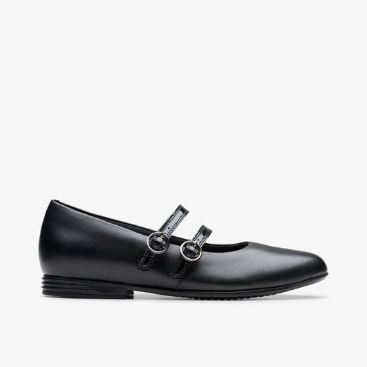 Finja Bar Youth Black Leather - Clarks Kids
