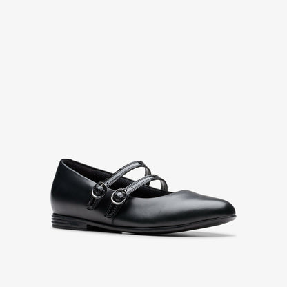 Finja Bar Youth Black Leather - Clarks Kids
