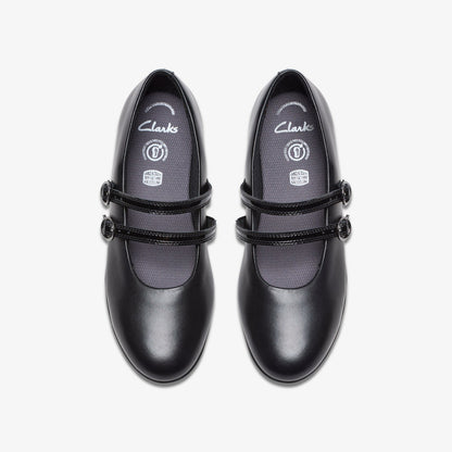 Finja Bar Youth Black Leather - Clarks Kids