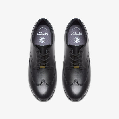 Finja Wing Youth Black Leather - Clarks Kids