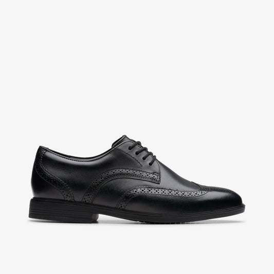 Jonwin Wing Youth Black Leather - Clarks Kids