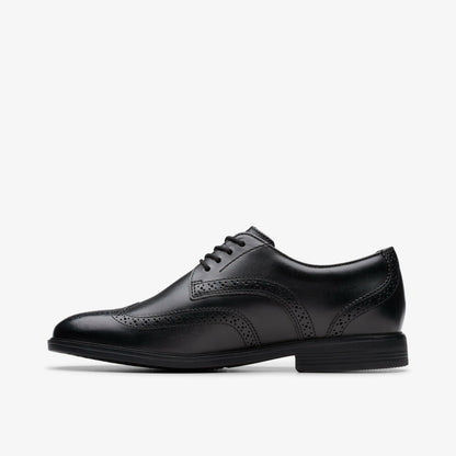 Jonwin Wing Youth Black Leather - Clarks Kids