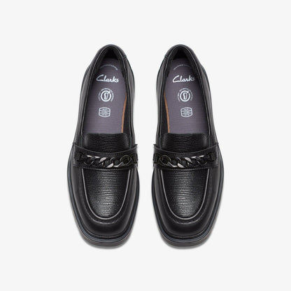 Eris Edge Youth Black Leather - Clarks Kids