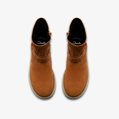 Prague Shine Kid Tan Suede - Clarks Kids